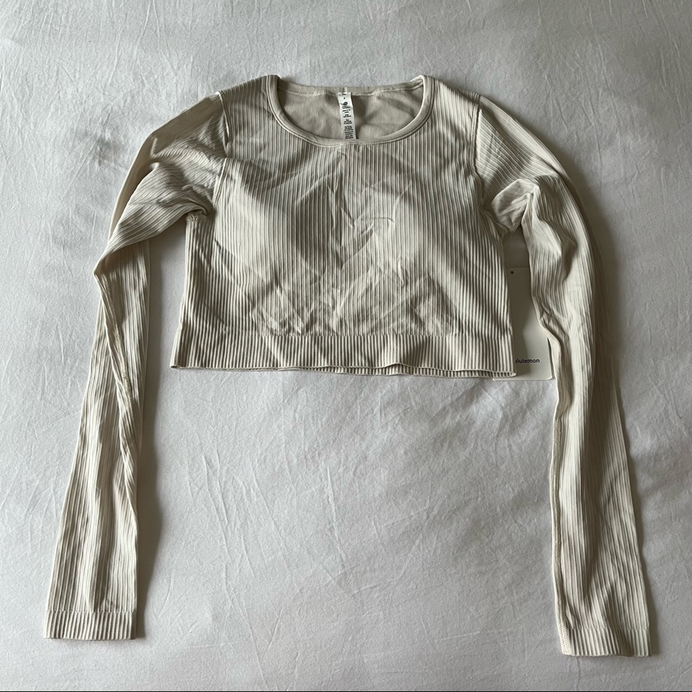 Lululemon ebb to street long sleeve ribbed with sports bra NWT white opal size 8